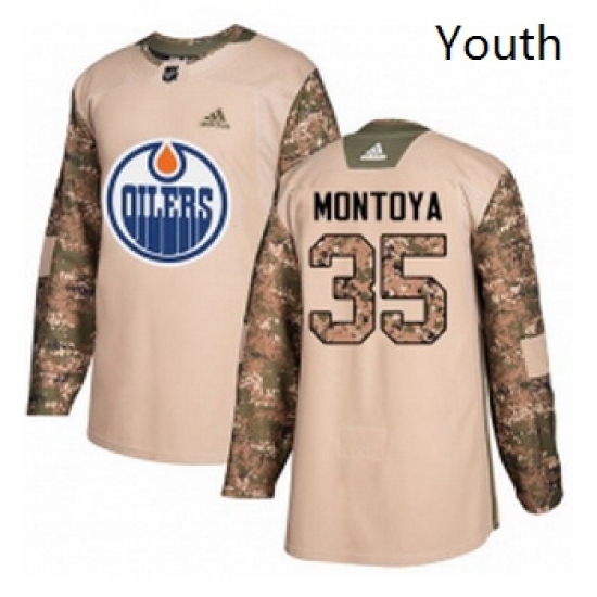 Youth Adidas Edmonton Oilers 35 Al Montoya Authentic Camo Veterans Day Practice NHL Jersey